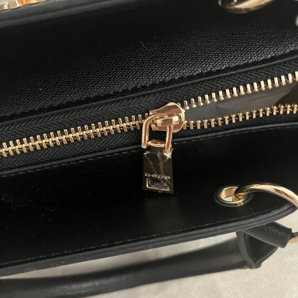 Bebe Celia Embossed Logo Satchel in Black (NWT)